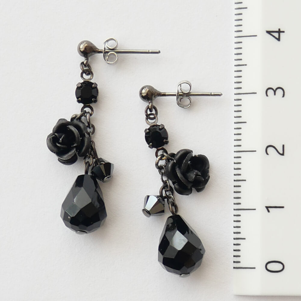 ローズガーデン ゴシック 黒薔薇 ドロップ ブラック ピアス ゴスロリ