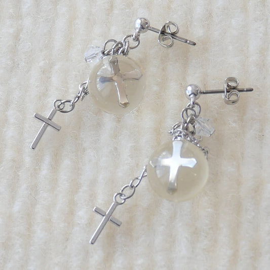 十字架 クリアボール クロス ピアス