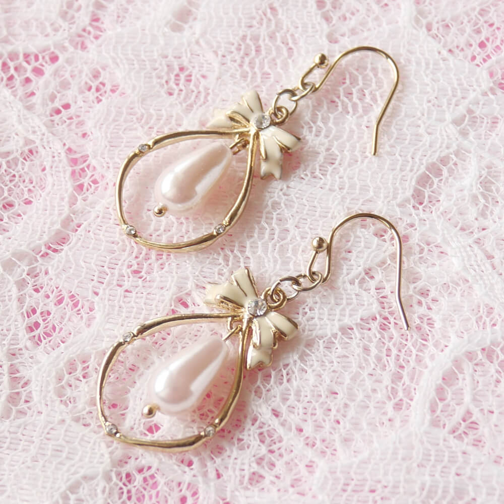 リボン パール シズク ピアス