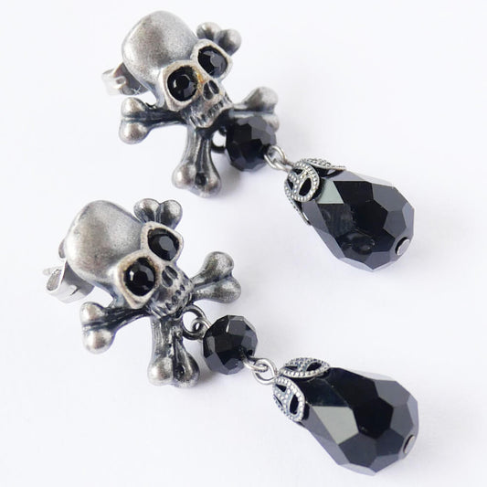 【ゴシックパンク】髑髏 ドクロ ブラック ドロップ ピアス