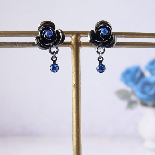 薔薇 ローズ ワンストーン ピアス ガンメタ ミニ 揺れる ゴシック ゴスロリ 日本製