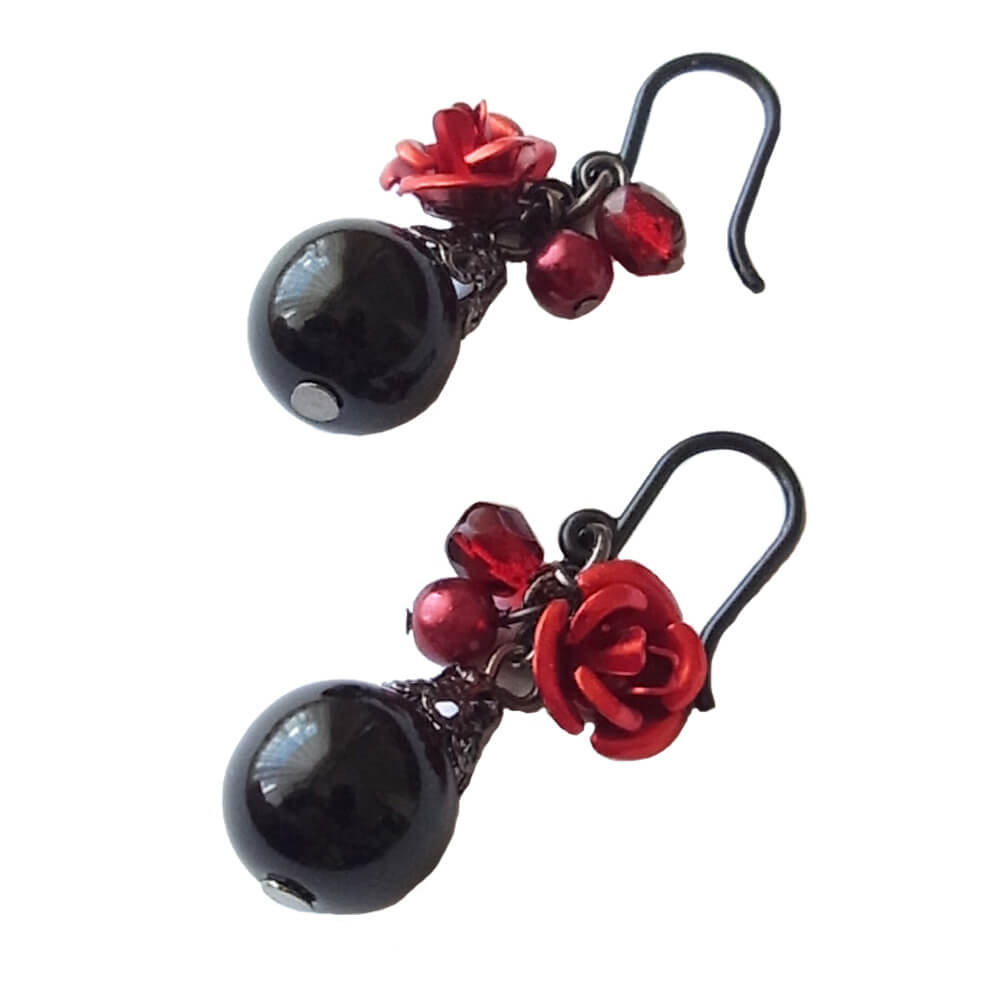 【ノンアレルギー】赤薔薇 黒玉 レッド ローズ ブラック ボール ピアス ゴスロリ