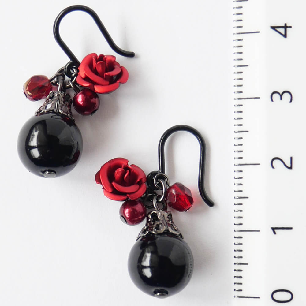 【ノンアレルギー】赤薔薇 黒玉 レッド ローズ ブラック ボール ピアス ゴスロリ
