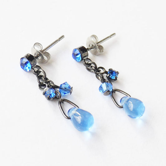 ピアス ブルー チェコガラスドロップ