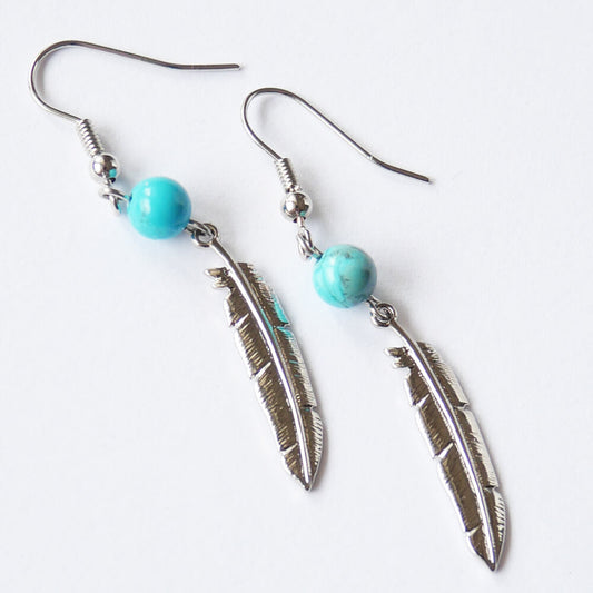 羽根 メタル フェザー ピアス ターコイズ トルコ