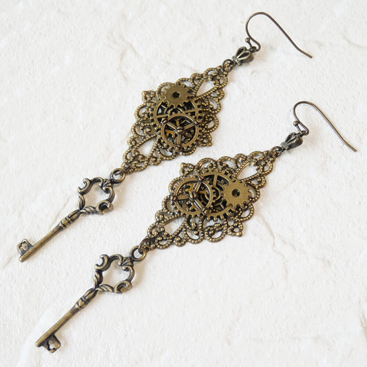 【steampunk】歯車 ギア スチームパンク 鍵 ピアス