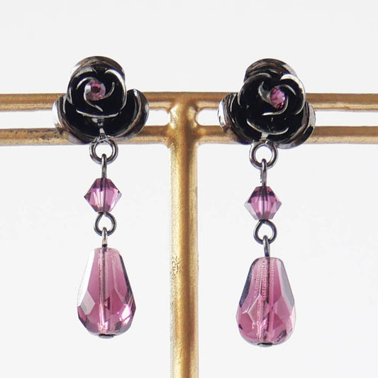 ピアス 薔薇 紫 ローズ パープルドロップ