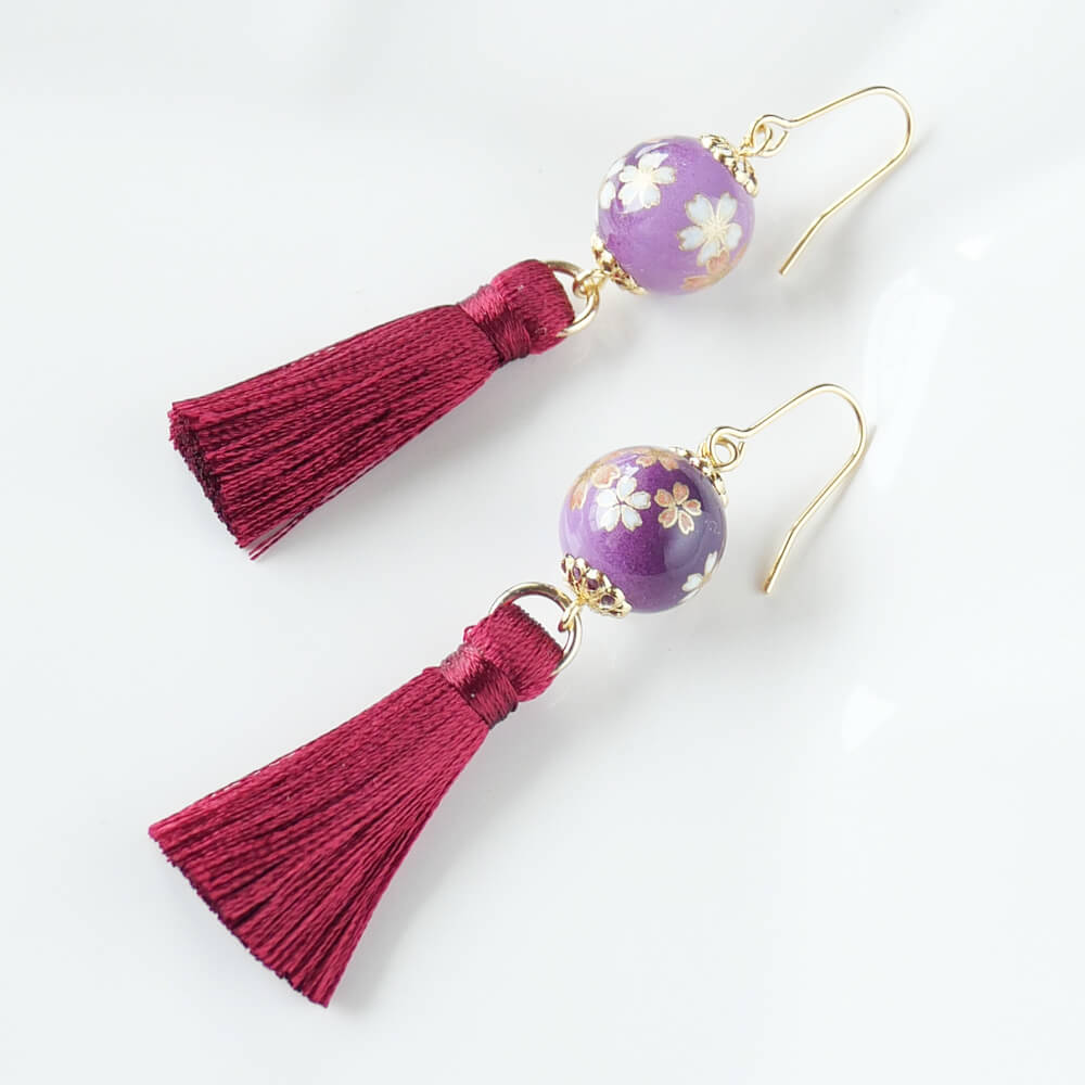 【和風】紫 和珠 紫房 ピアス パープル
