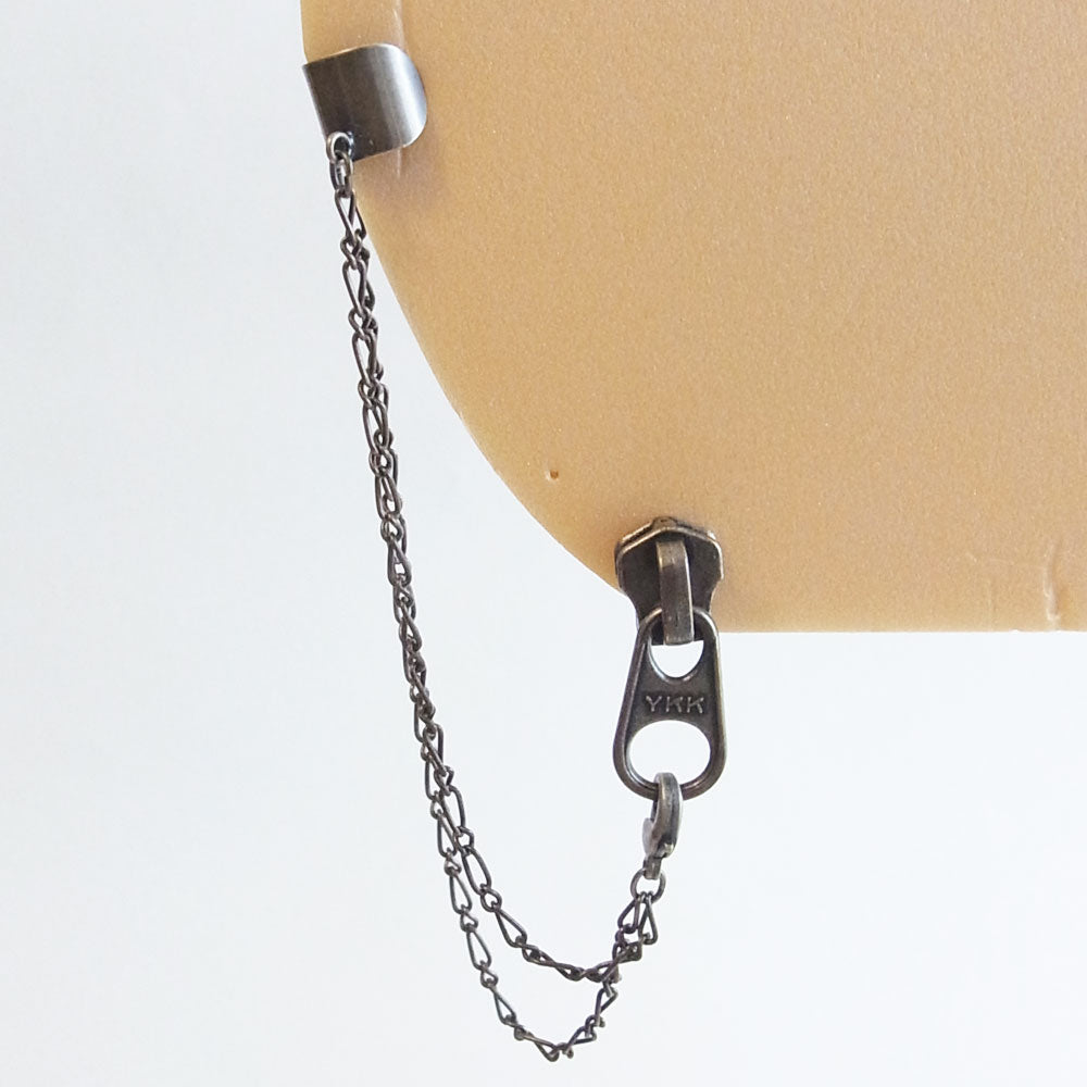 【パンク系】イヤカフ ダブル チェーン&ファスナー ピアス (片耳タイプ)