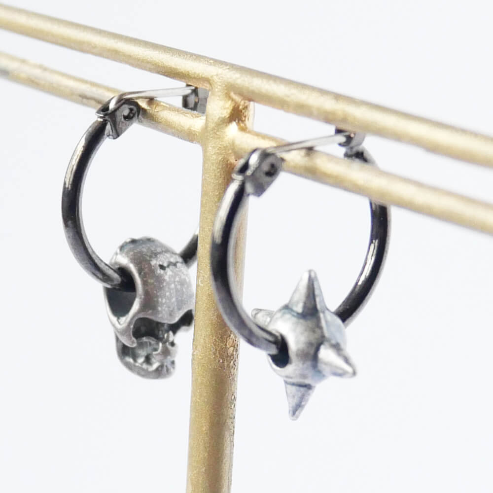 髑髏 スカル スタッズ フープ リング ピアス