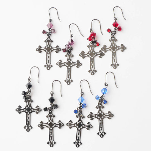 ガンメタル ステンド クロス 十字架 ピアス