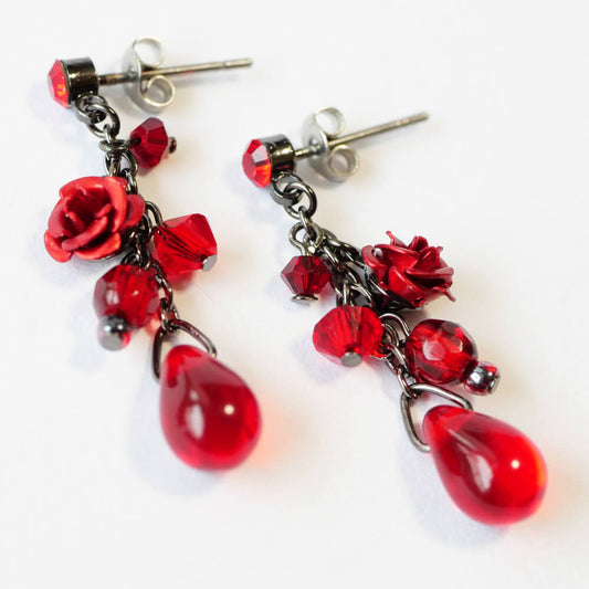 ローズ ドロップ ストーン クリスタル ピアス 薔薇 バラ