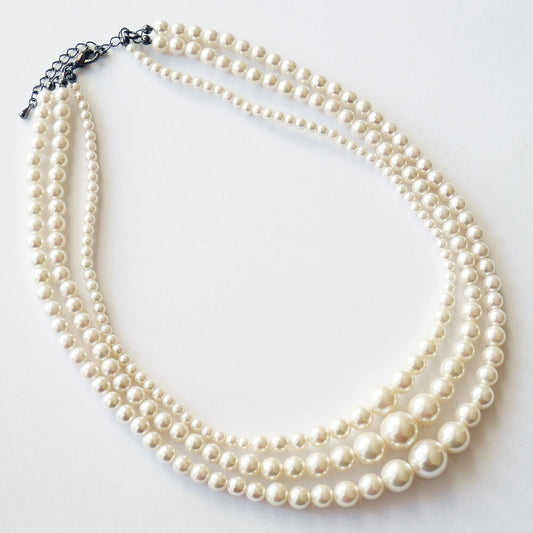 パールネックレス レディース 3連 グラデーション ショート ロリータ
