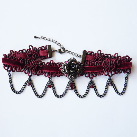 ゴシック 薔薇 チョーカー レッド ワインカラー ショートサイズ