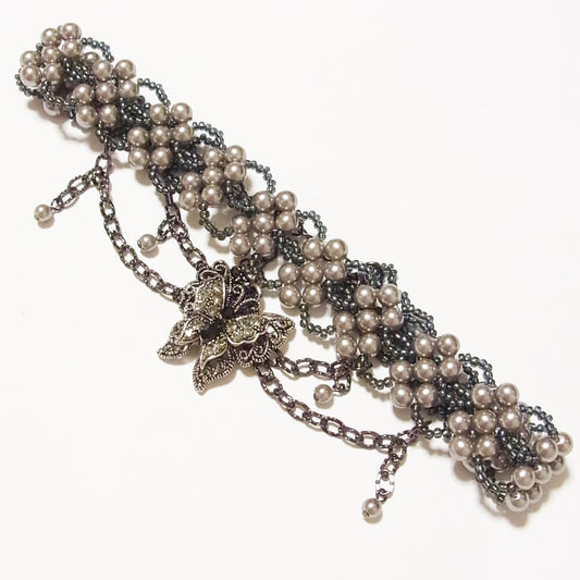 チョーカー パール ビーズ 蝶 グレー ゴージャス アンティーク ゴスロリ パーティ
