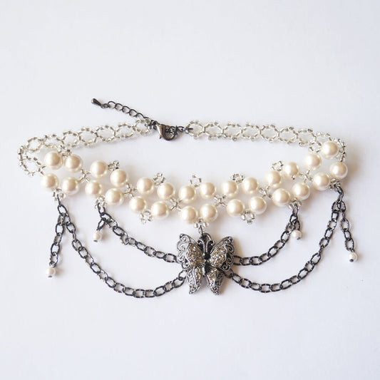 チョーカー パール ビーズ 蝶 ゴスロリ パーティ