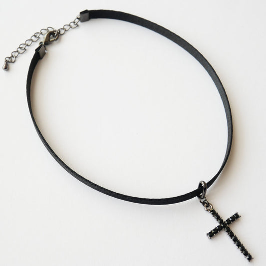 黒十字架 ブラック クロス サテン チョーカー ゴスロリ