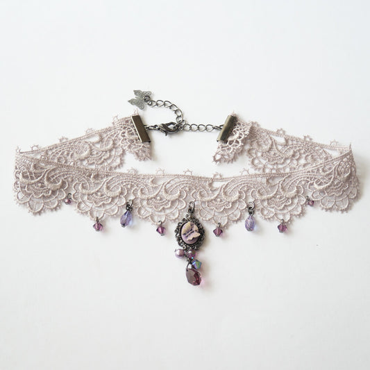 蝶 カメオ レース チョーカー