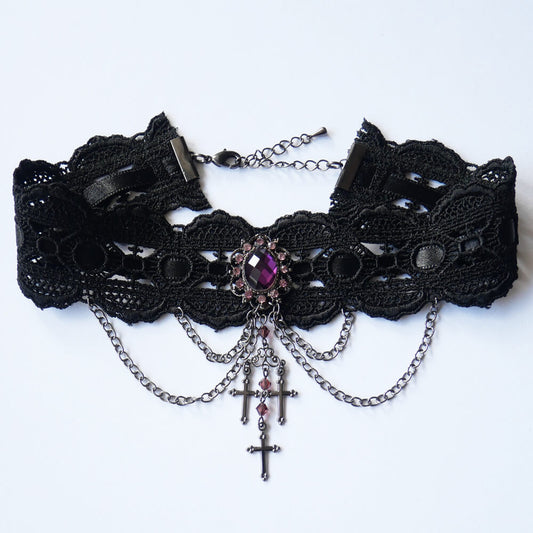 ゴシック 十字架 クロス シャンデリア チョーカー パープル 紫