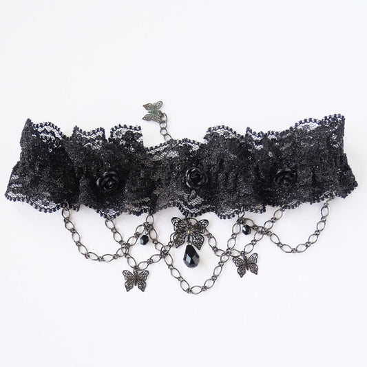 黒薔薇 蝶 ブラックレース チョーカー
