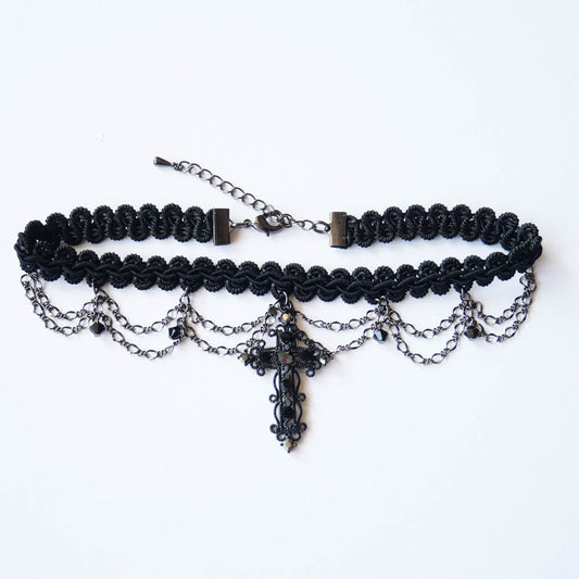 ゴシック ブラック チョーカー 十字架 ダブルチェーン