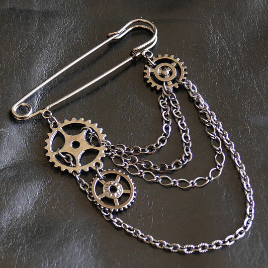 ガンメタ 歯車 スチームパンク チェーン ブローチ