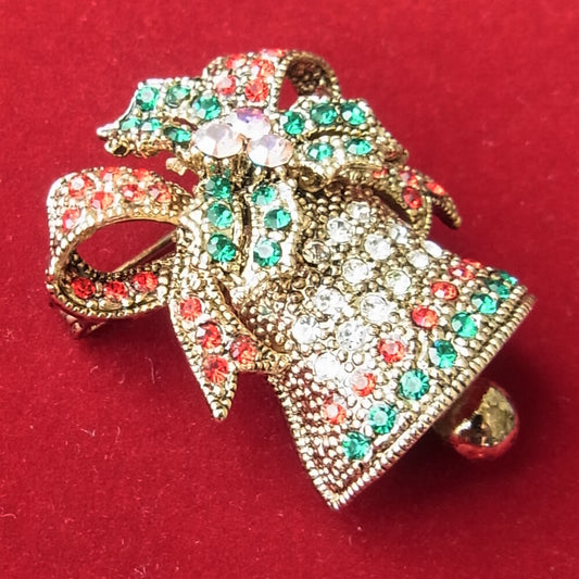 クリスマス イブ リボン ヒイラギ ベル ブローチ 鐘 柊