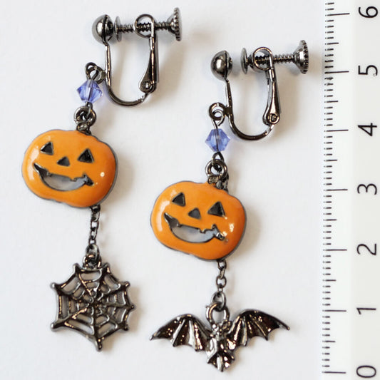 Halloween パンプキン カボチャ コウモリ 蝙蝠 イヤリング ハロウィン