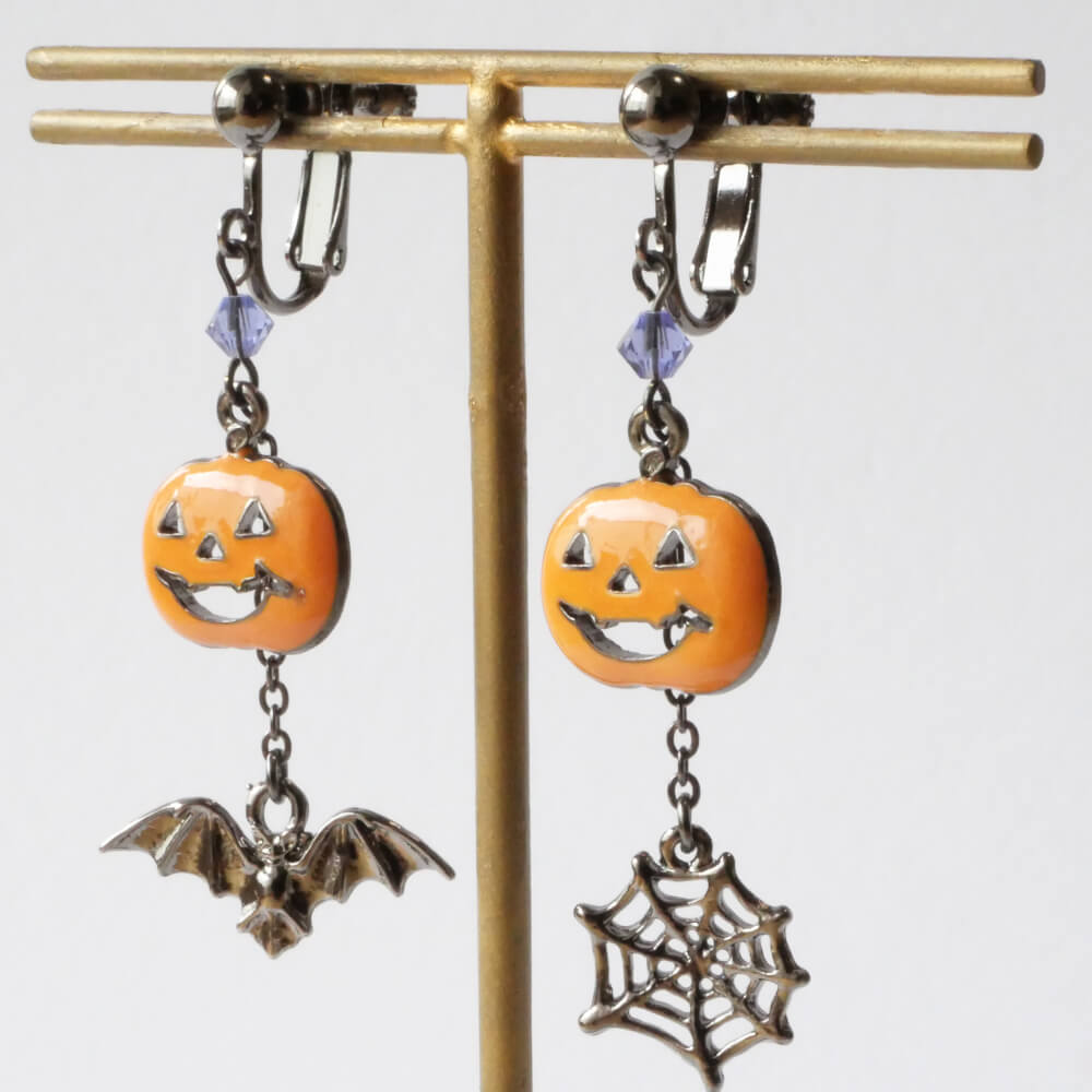 Halloween パンプキン カボチャ コウモリ 蝙蝠 イヤリング ハロウィン