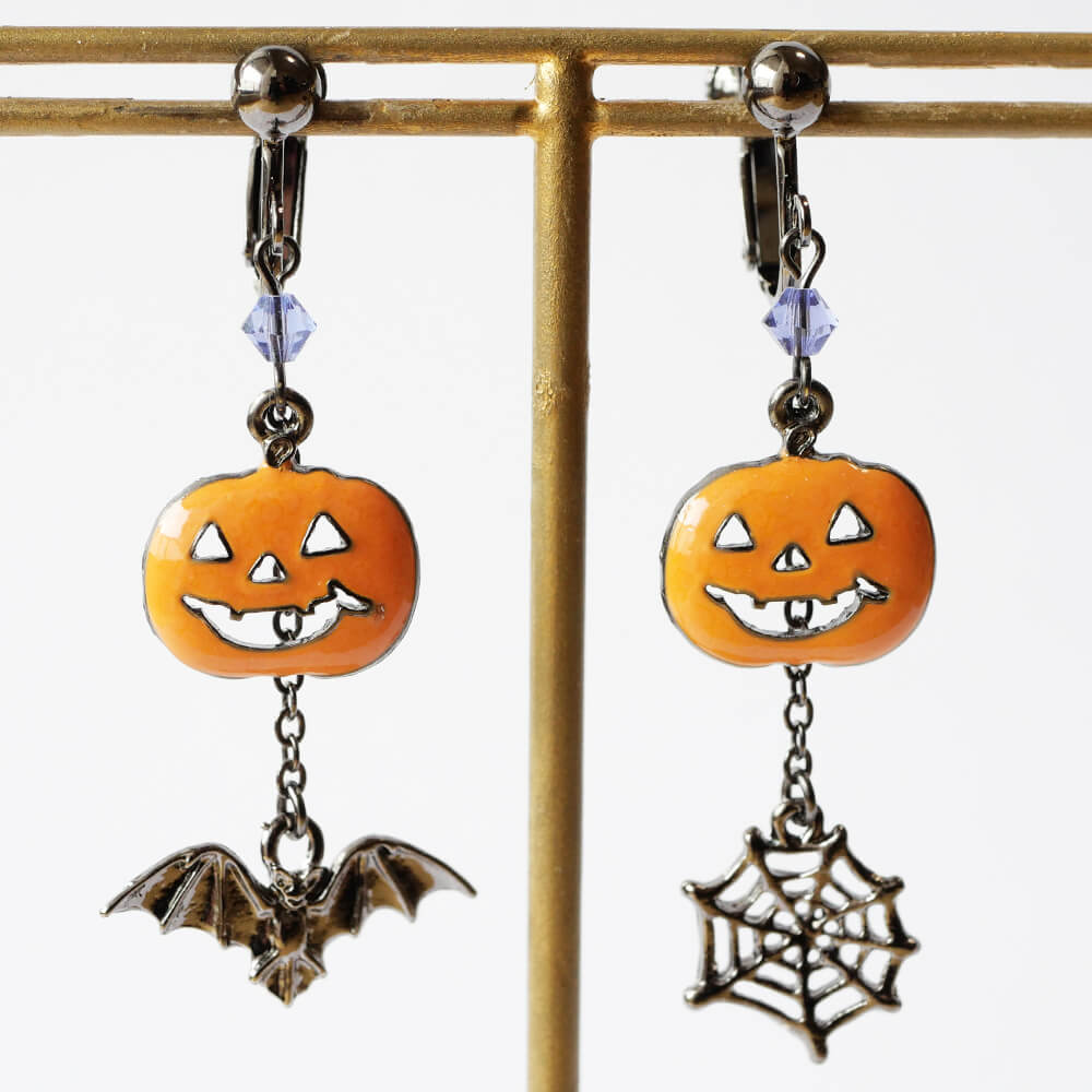 Halloween パンプキン カボチャ コウモリ 蝙蝠 イヤリング ハロウィン