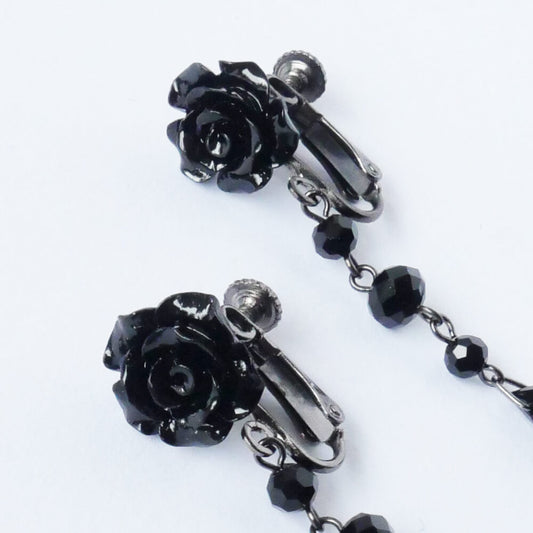 【ゴシック】黒 薔薇 ブラック クリスタル イヤリング
