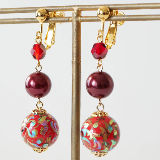 【和風】赤 和 唐 珠 レッド イヤリング 大ぶり