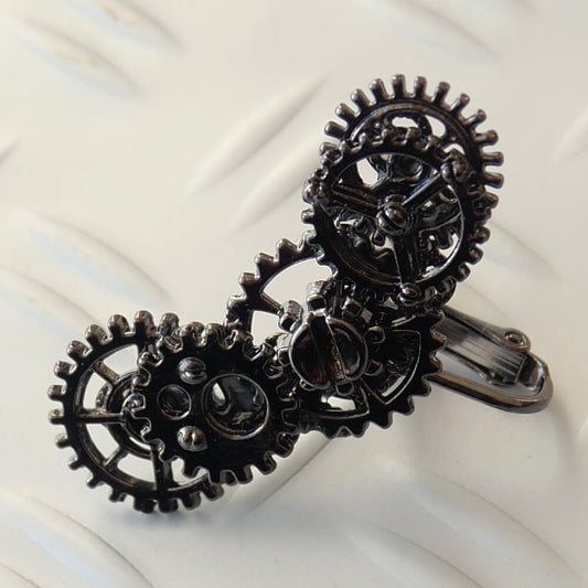 【steampunk】歯車 ギア スチームパンク イヤリング ガンメタ (片耳タイプ)