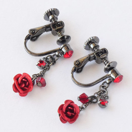 イヤリング バラ ブラック ローズ 小さめ ゴスロリ 黒 青 紫 赤 薔薇