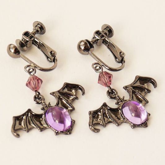 【ハロウィン】Halloweenパープル蝙蝠 イヤリング