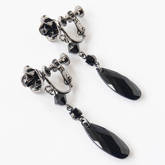 黒薔薇 ブラック ローズ ドロップ イヤリング