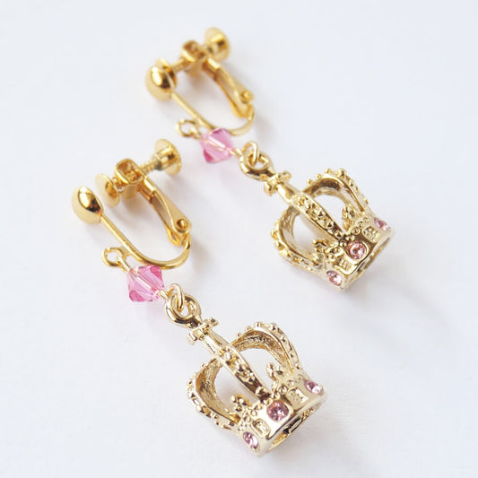 イヤリング ゴールド クラウン 王冠 ピンク ストーン メルヘン ゴスロリ