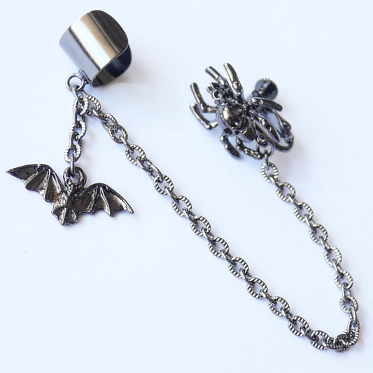 イヤカフ 蝙蝠 蜘蛛髑髏イヤリング スカル ドクロ スパイダー 片耳タイプ