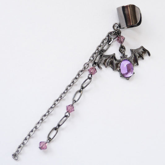 【ハロウィン】Halloweenパープル蝙蝠イヤーカフ (片耳タイプ)