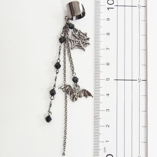 【ハロウィン】蝙蝠 蜘蛛の巣 チェーン ロング イヤーカフ(片耳タイプ)