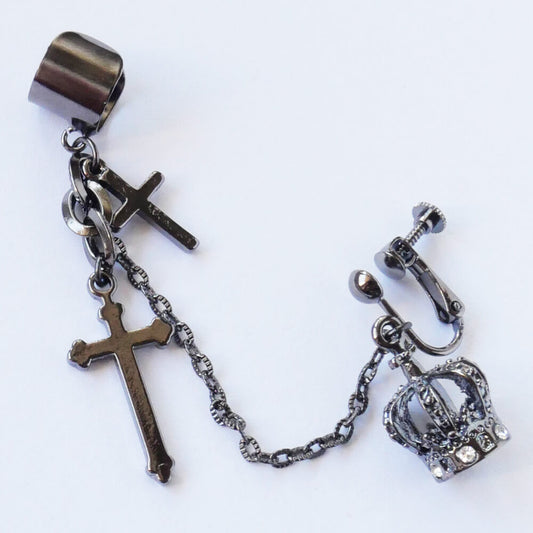 イヤーカフ チェーン クロス クラウン イヤリング ゴスロリ 王冠 十字架