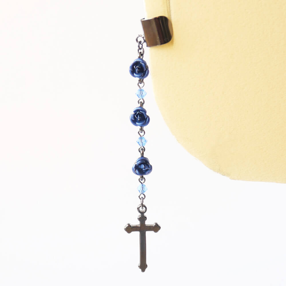 十字架 薔薇 クリスタル イヤーカフ(片耳タイプ)