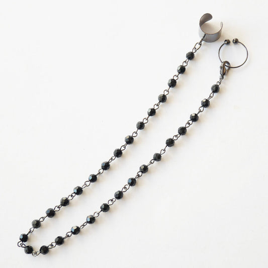 口ピアス ダミー イヤカフ&ブラックカット チェーン