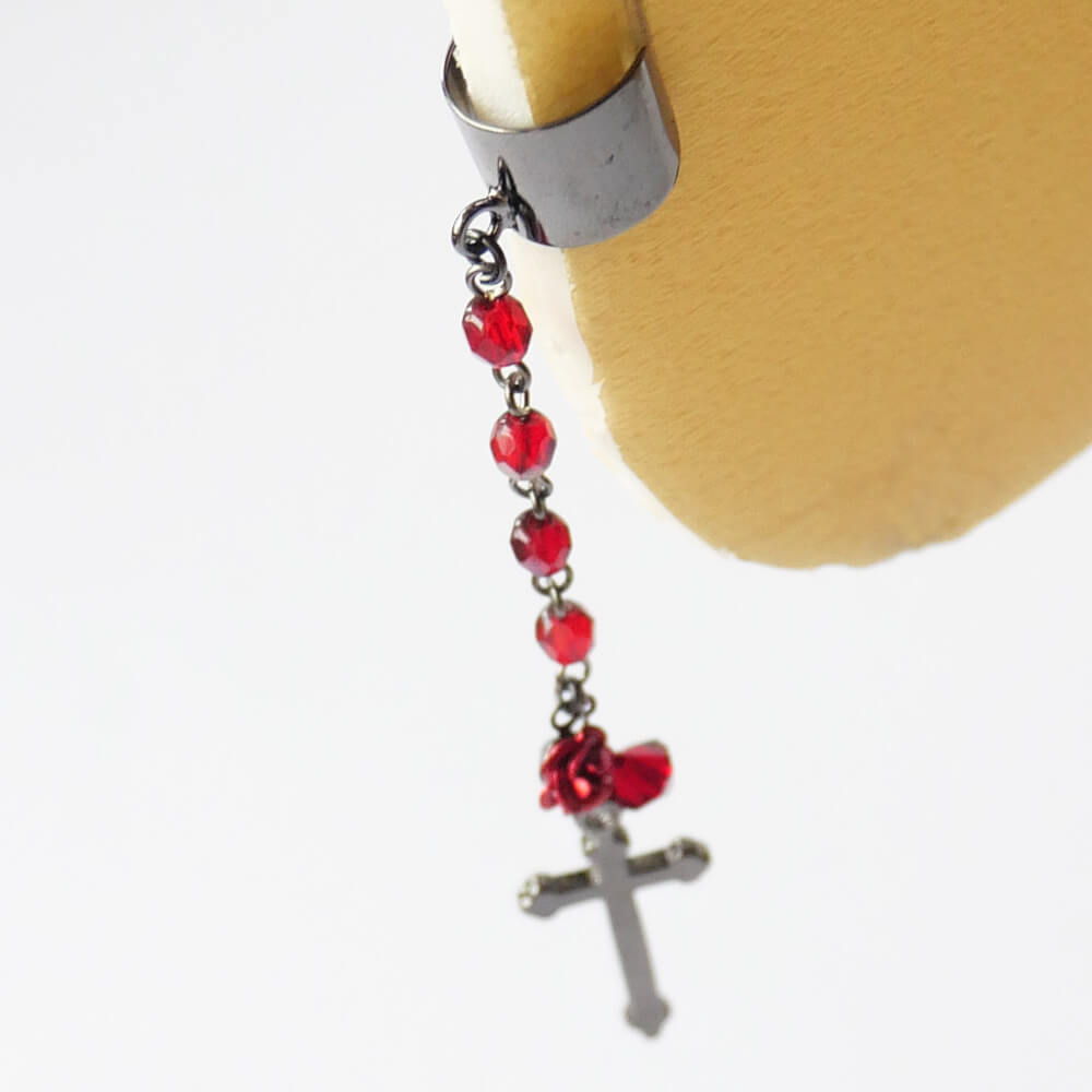 イヤーカフ ゴシック クロス ローズ 十字架 赤薔薇 レッド(片耳タイプ)