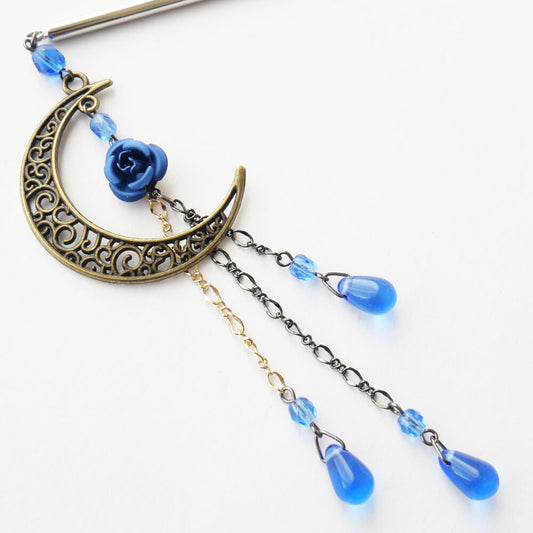 和 カンザシ 簪 青 薔薇 三日月 かんざし 1本 シンプル