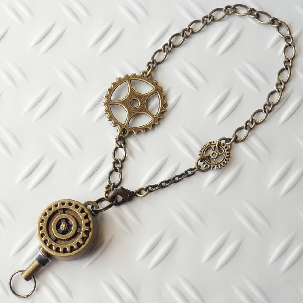 【steampunk】歯車 スチームパンク リール キーホルダー 伸びる ワイヤー バッグ チャーム