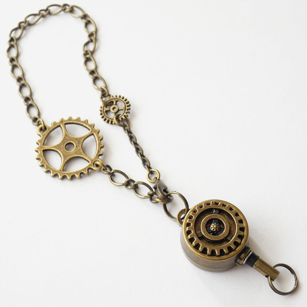 【steampunk】歯車 スチームパンク リール キーホルダー 伸びる ワイヤー バッグ チャーム