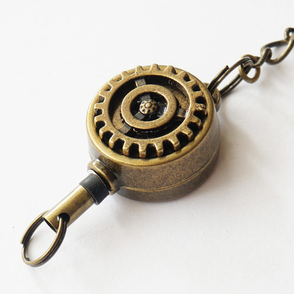 【steampunk】歯車 スチームパンク リール キーホルダー 伸びる ワイヤー バッグ チャーム