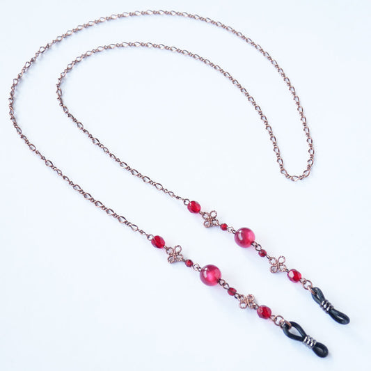 ブロンズ グラスコード レッド 赤 メガネチェーン ビーズ