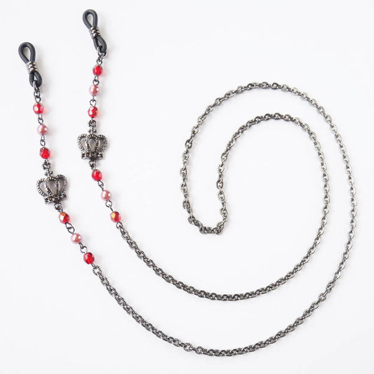 ゴシック クラウン 王冠 レッド ブラック ビーズ メガネチェーン めがね 眼鏡